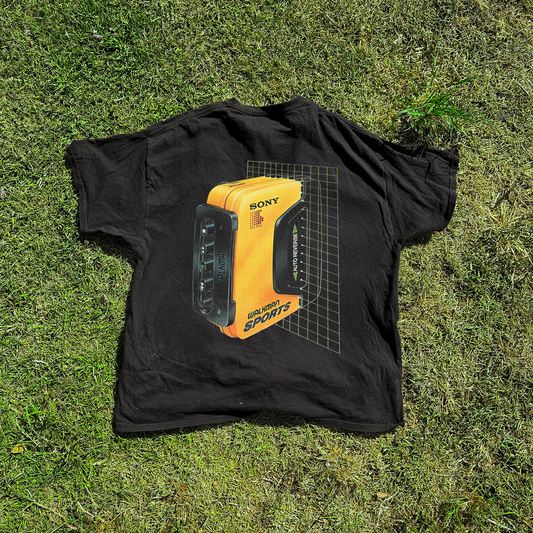 Sony 'Walkman Sports' Grid Vintage Washed Black Tee